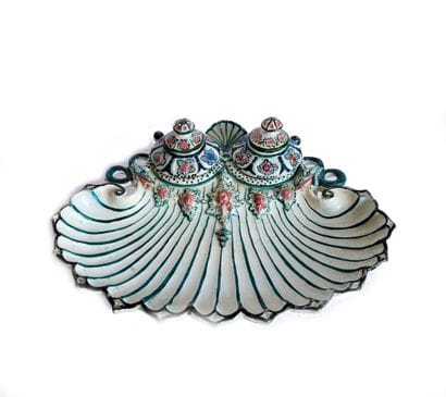 Glazed ceramic inkwell in the shape of a...