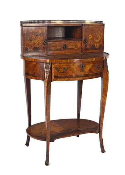 Small tiered writing desk with marquetry...