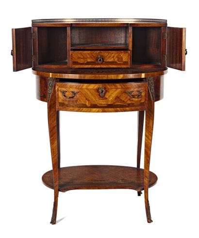 Small tiered writing desk with marquetry...