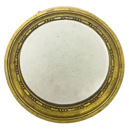 Round convex witch's mirror, with a wooden...