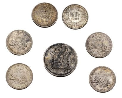 Lot de 5 pièces de 0.50 centimes en argent...