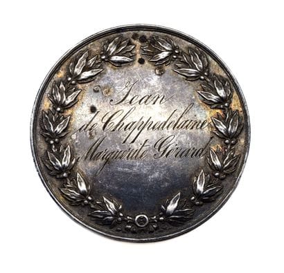 Médaille de mariage en argent portant à l'avers...