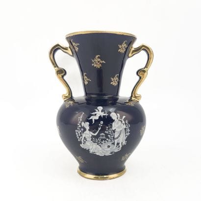 Amphora-shaped vase in midnight blue porcelain,...