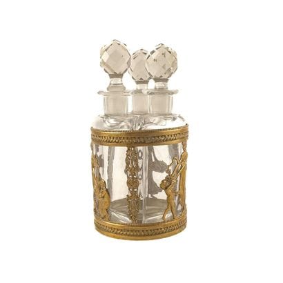 Nécessaire de parfums en verre et laiton,...