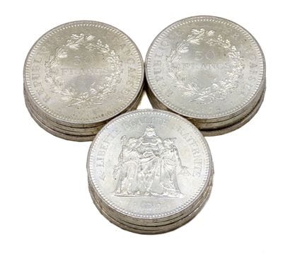 Lot de 12 monnaies en argent 50 Francs type...