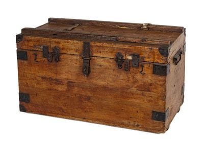 Coffre de voyage rectangulaire en bois, serrure,...