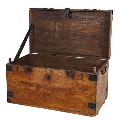 Coffre de voyage rectangulaire en bois, serrure,...