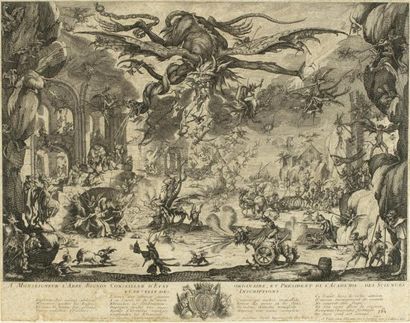Gravure Abbé Bignon Le déchainement des enfers...