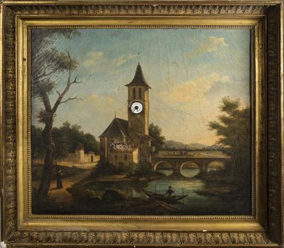 Tableau horloge L'église au bord de l'eau...