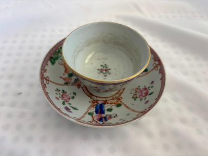 China. 
A small stock bowl and two saucers...