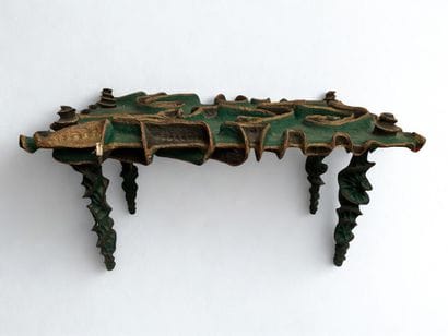 Papier-mâché table, marked Santiago and dated....