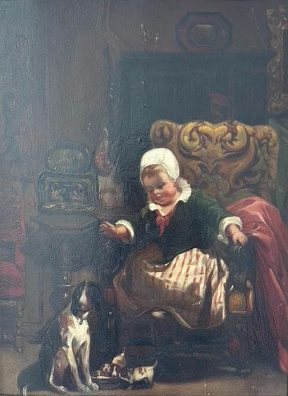 Attributed to Camille Roqueplan. 
Child playing...