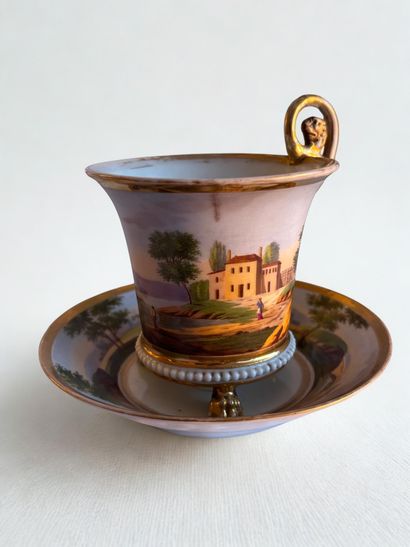 Breakfast cup and saucer in Paris porcelain,...