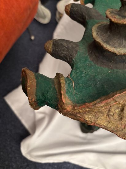 Papier-mâché table, marked Santiago and dated....