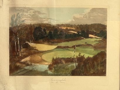 Golf-themed aquatint engraving, 