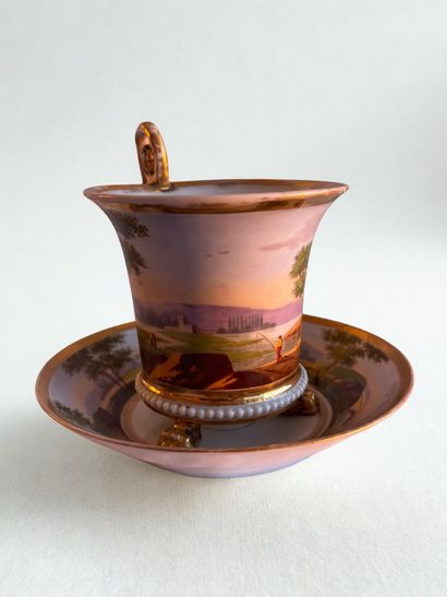 Breakfast cup and saucer in Paris porcelain,...