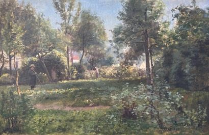 César PATTEIN (1850-1931). 
Family Garden...
