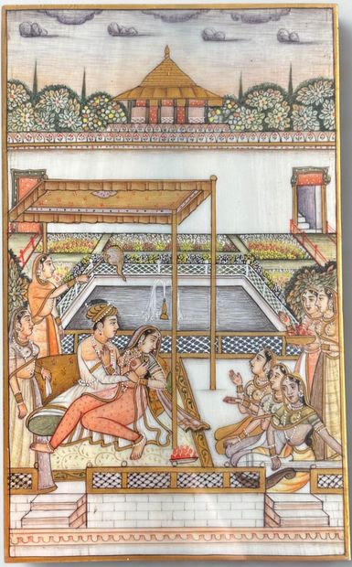Two framed Indian miniatures depicting court...