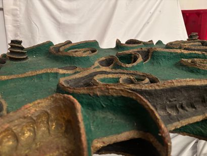 Papier-mâché table, marked Santiago and dated....