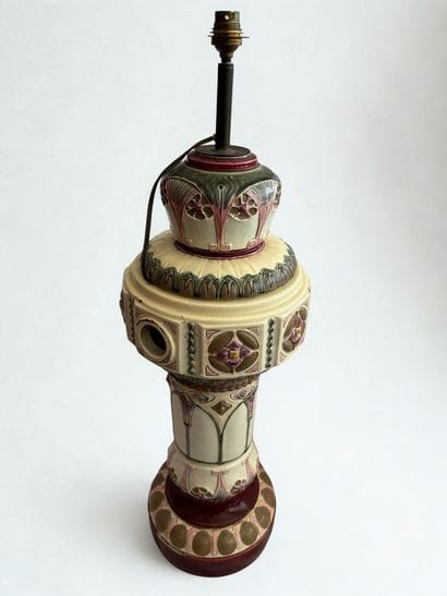 Polychrome earthenware beer tapping unit,...