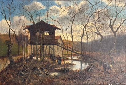 Nineteenth century school.
Cottage at Cassin
Oil...