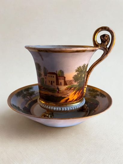 Breakfast cup and saucer in Paris porcelain,...