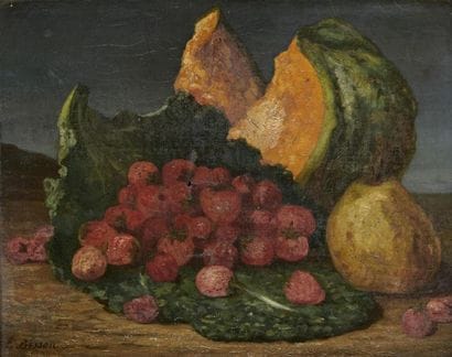 BESSON 
Nature morte aux fraises et melon...