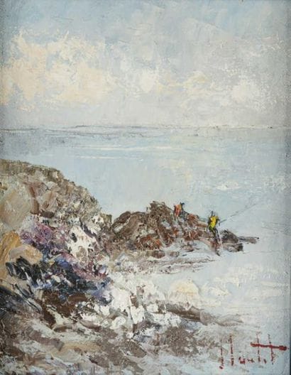 POUTIT XXème siècle
Pêcheurs dans les rochers
Huile...
