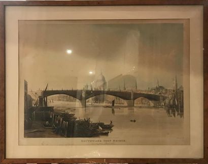 ECOLE ANGLAISE 
View of Waterloo Bridge 
Southwark...