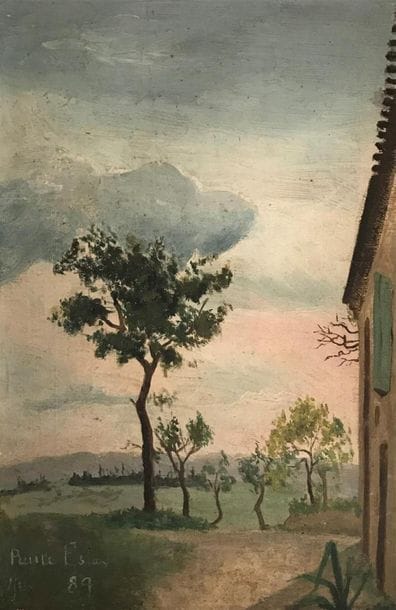 ECOLE MODERNE 
Jardin avec arbres 
Huile...