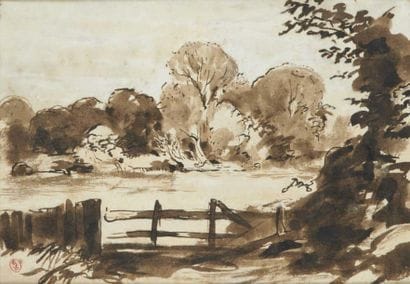 HUART Charles XXème siècle
Paysage à l'étang
Encre,...