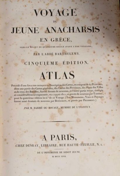Voyage d'Anarchasis. Un volume. Rousseurs....