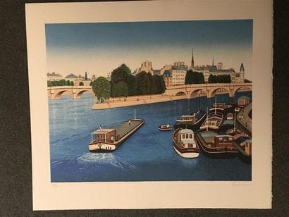 François LEDAN (1949)
Péniches sur la Seine
Lithographie...