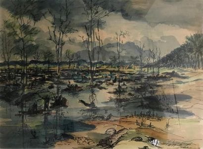 ECOLE MODERNE 
Etang 
Aquarelle signée et...