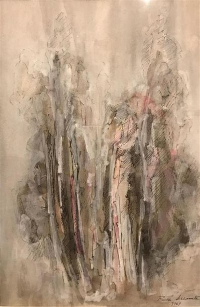 Pierre LECOMTE (XXe) 
Arbres 
Aquarelle 
Signé...