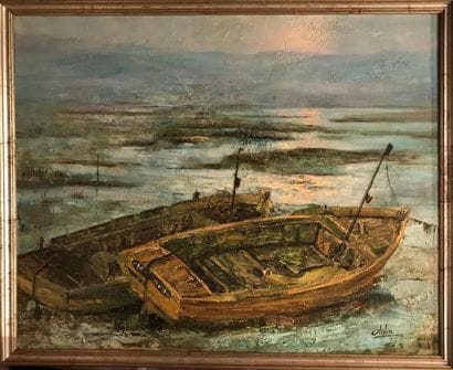 Henriette OLIVIER (XXe) 
Barques 
Huile sur...