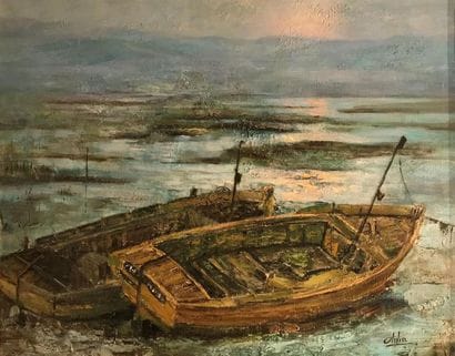 Henriette OLIVIER (XXe) 
Barques 
Huile sur...