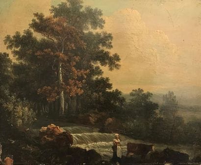 ECOLE DU XIXe siècle 
Bergère et ses vaches...