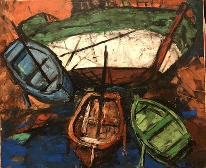 ECOLE MODERNE 
Bateaux Bretons 
Huile sur...