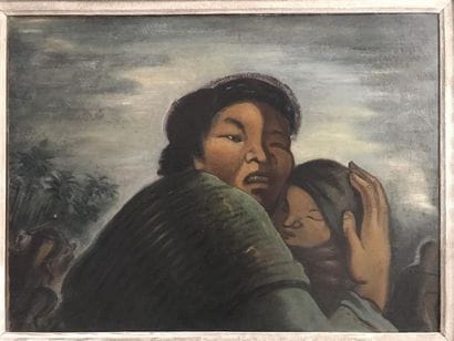 Ecole Moderne 
Une femme et son enfant 
Huile...