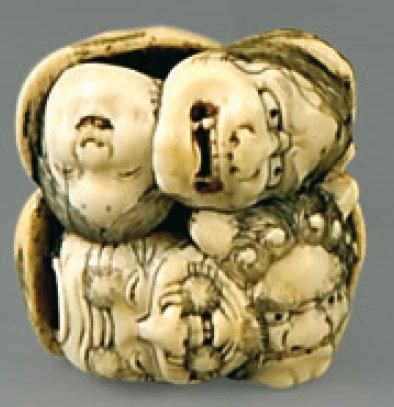 Netsuke en ivoire, ensemble de sept petits...