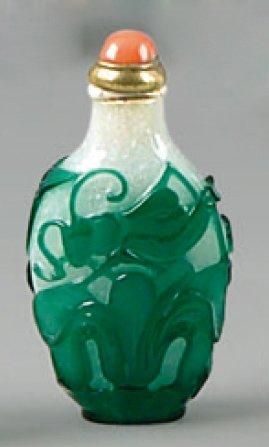 Flacon tabatière en verre translucide à bulles...