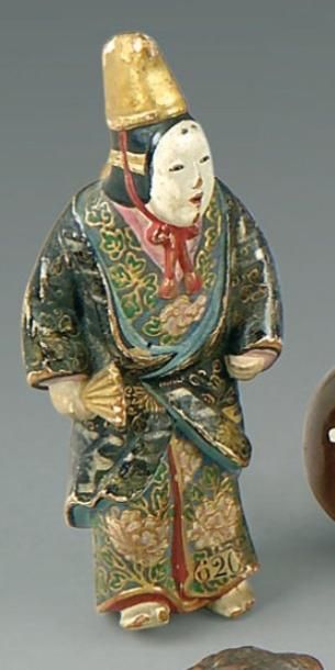 Netsuke en hinoki polychrome, danseur de...