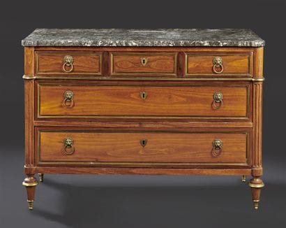 COMMODE en acajou et bois fruitier, filets...