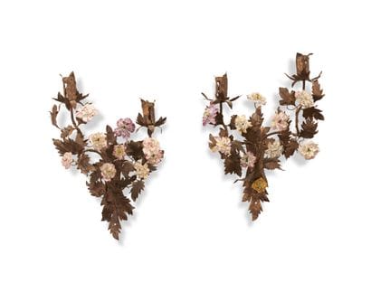 Pair of sconces in sheet metal and porcelain...