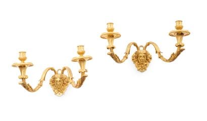 Pair of large gilt bronze sconces decorated...