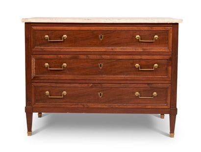 Walnut veneer chest of drawers opening to...