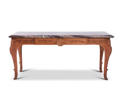 Large carved oak console, the feet in console...