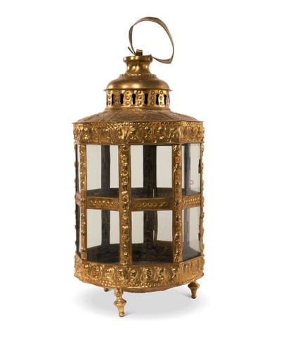 LANTERN in brass with squared decoration...
