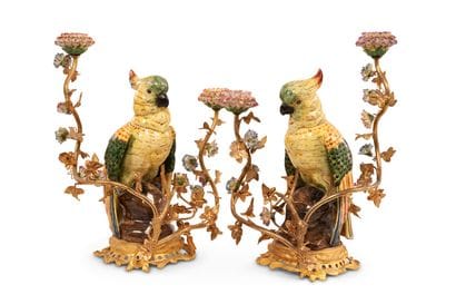 Pair of two-light candelabras decorated with...